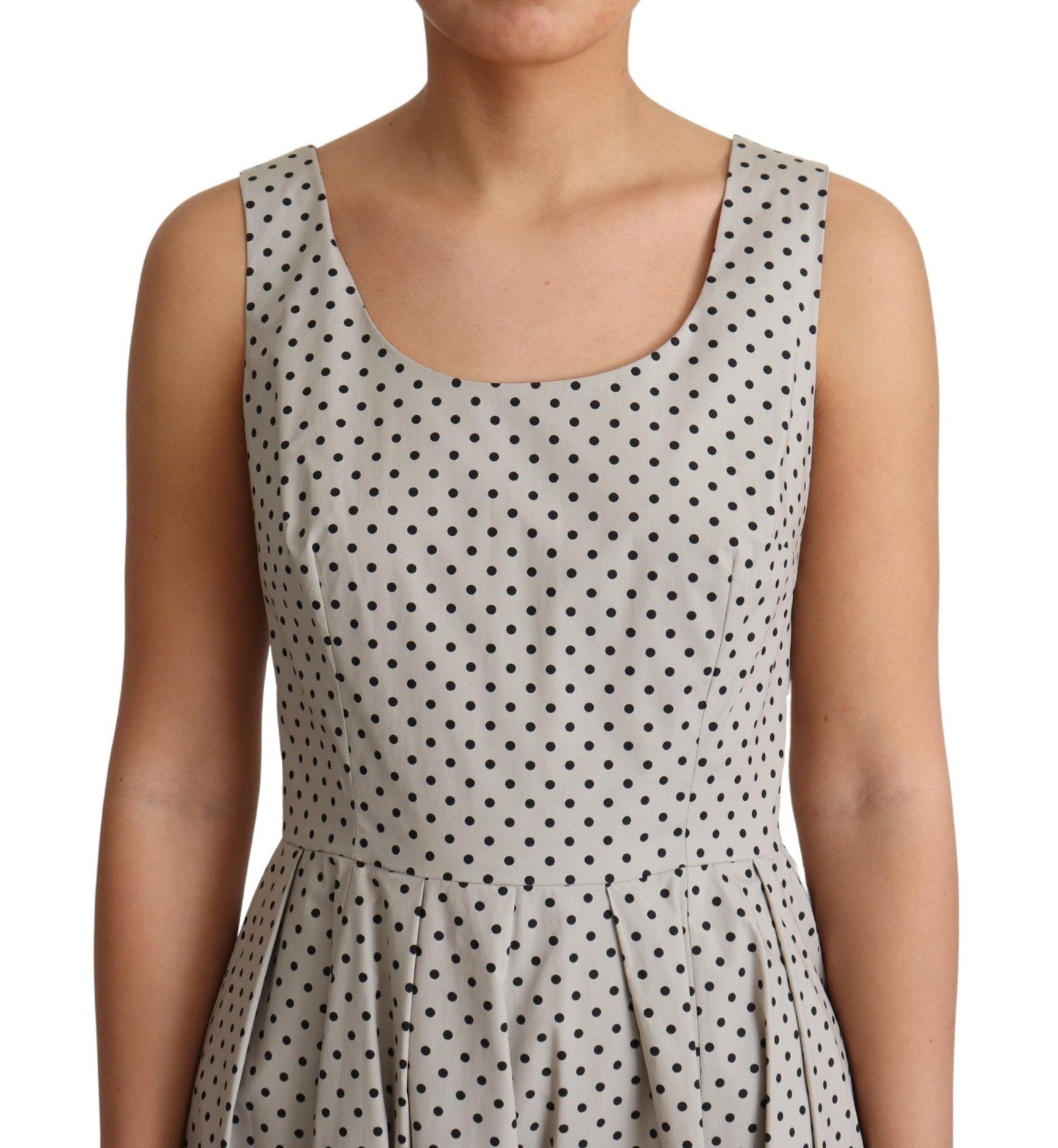 Abito a trapezio in cotone a pois beige Dolce & Gabbana
