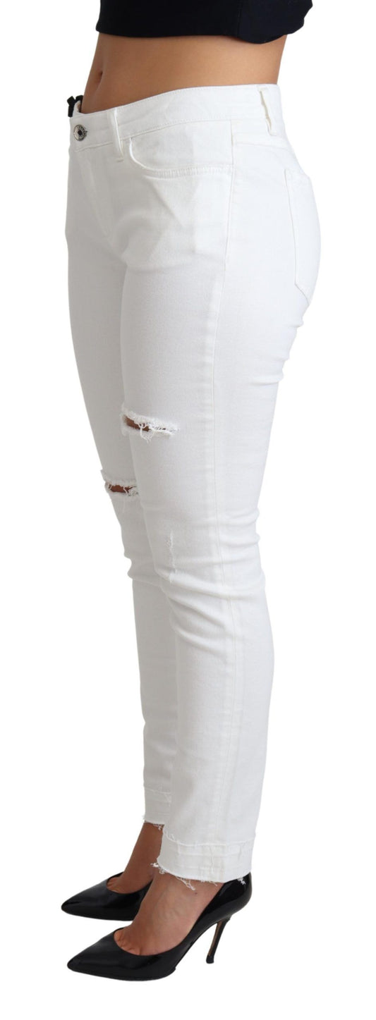 Jeans elasticizzati in cotone e denim skinny bianco Dolce & Gabbana
