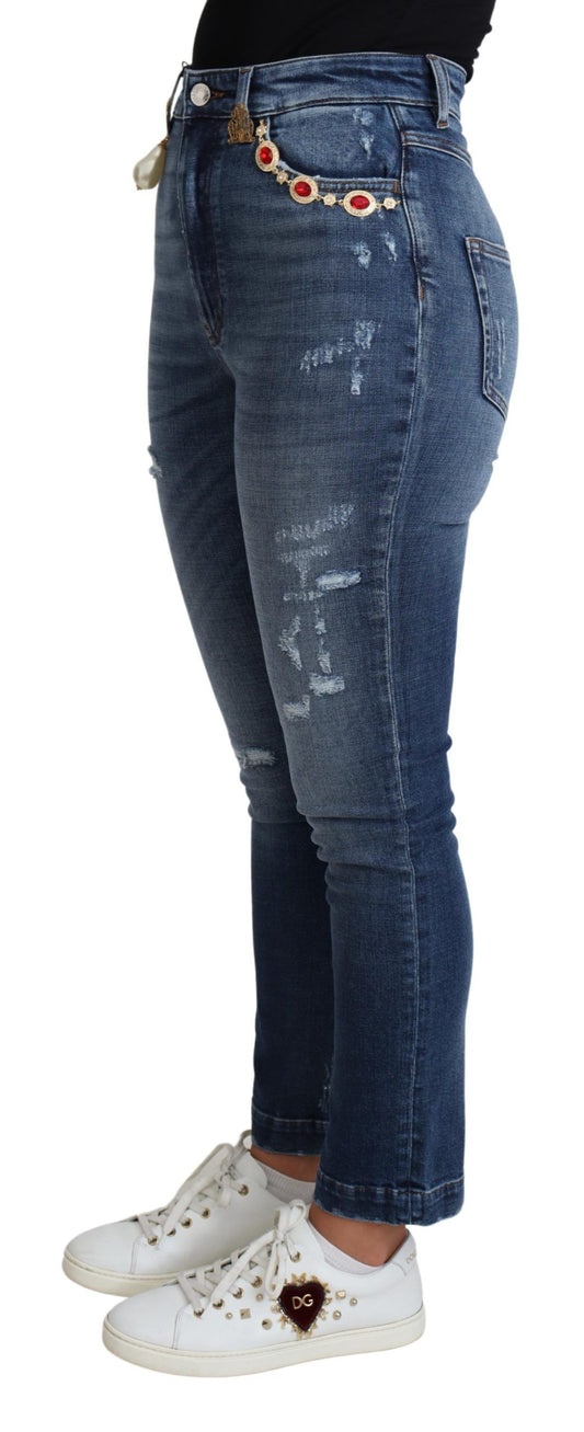 Jeans skinny in cotone con decorazioni blu Dolce & Gabbana