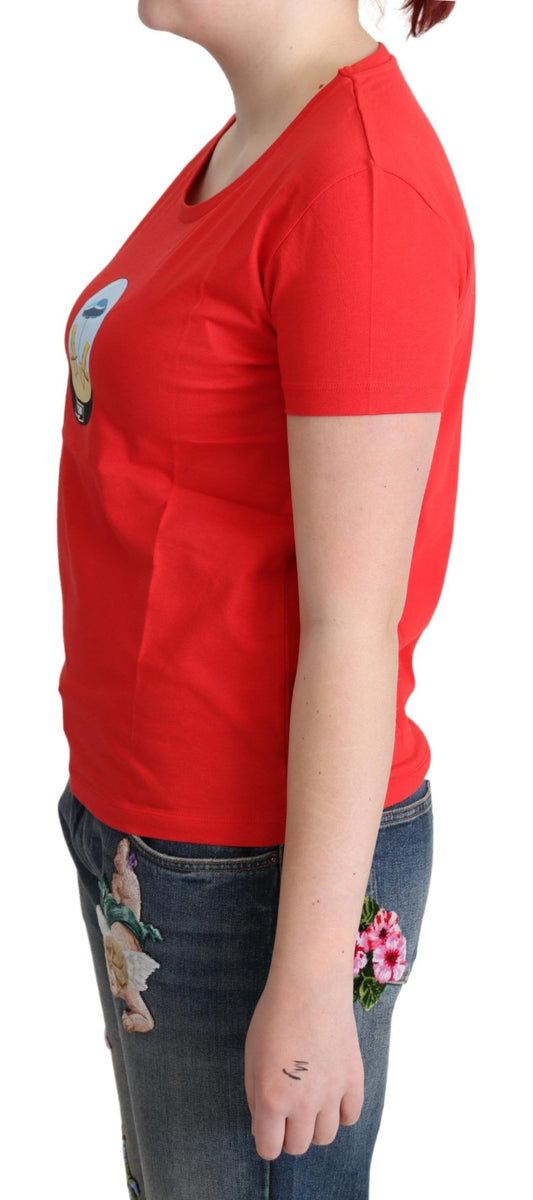 Maglietta a maniche corte in cotone stampato rosso Moschino