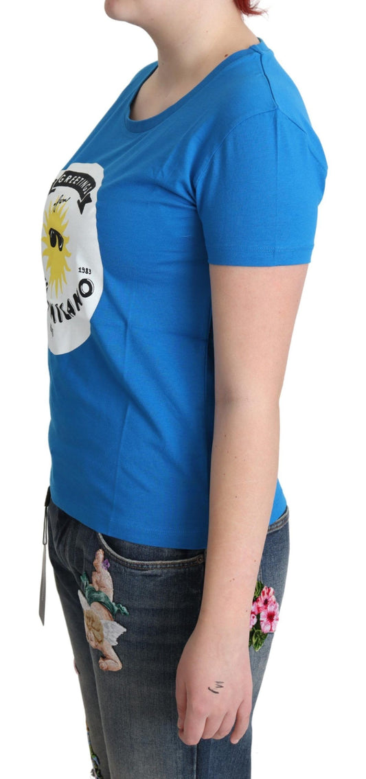 T-shirt Moschino in cotone blu con stampa Sunny Milano