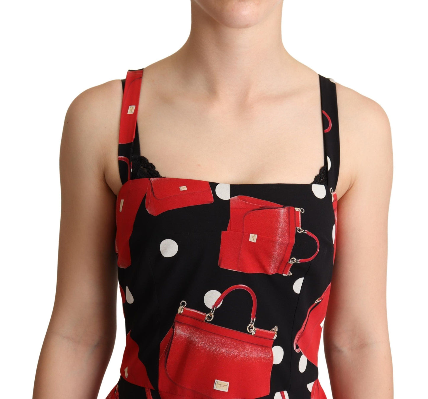 Dolce & Gabbana Abito a trapezio con stampa borsa rossa e nera, lunghezza media