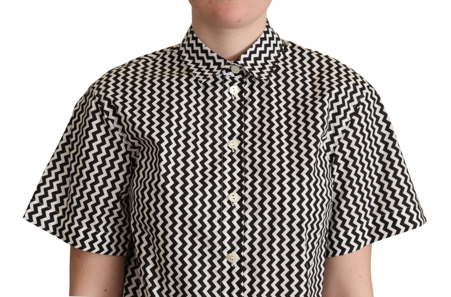 Dolce & Gabbana Camicia in cotone con colletto a zigzag bianco e nero