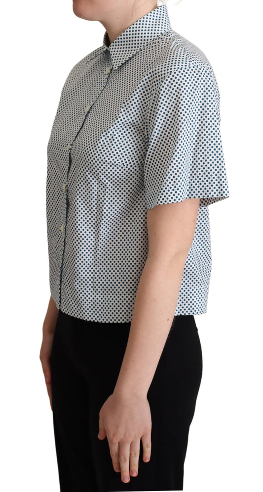 Camicia in cotone a pois bianchi e blu Dolce & Gabbana