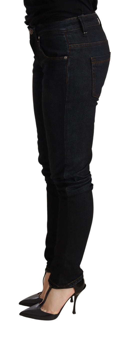 Pantaloni skinny in denim a vita bassa, lavaggio blu Acht