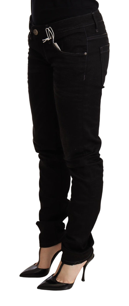 Pantaloni skinny in denim di cotone a vita bassa neri Acht