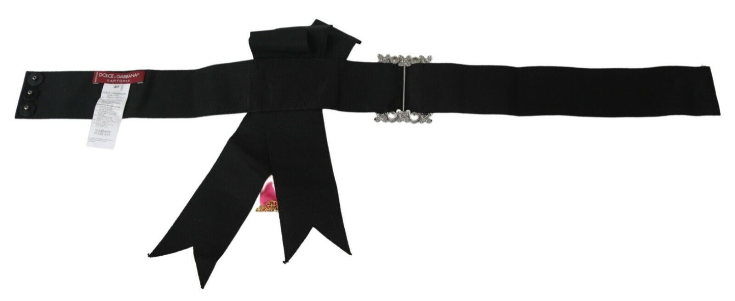Dolce & Gabbana Spilla con fiore rosa nero e cristalli Cintura in cotone