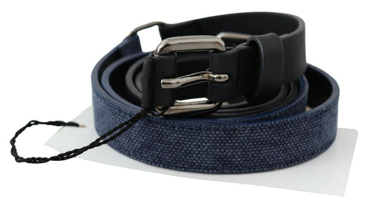 Cintura Costume National in pelle nera e blu con logo argentato