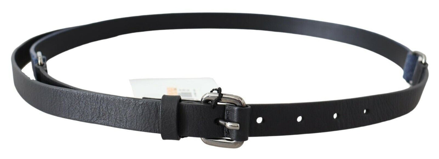 Cintura Costume National in pelle nera e blu con logo argentato