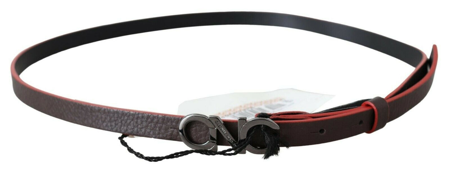 Cintura sottile in pelle con fibbia nera bordeaux di Costume National