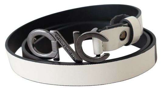 Cintura Costume National con logo in pelle grigio metallizzato