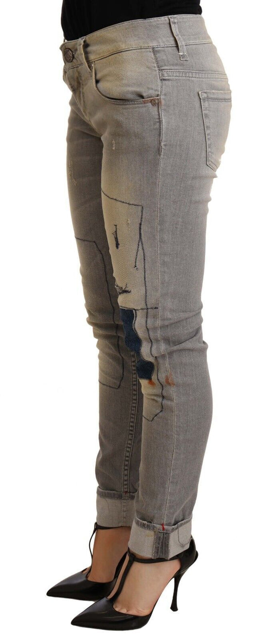 Pantaloni in denim da donna con orlo ripiegato e vestibilità slim in cotone grigio Acht