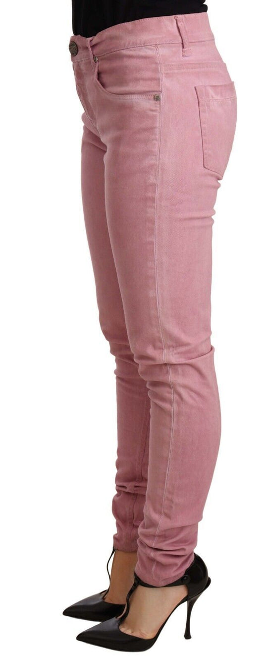 Pantaloni skinny in denim da donna aderenti in cotone rosa Acht