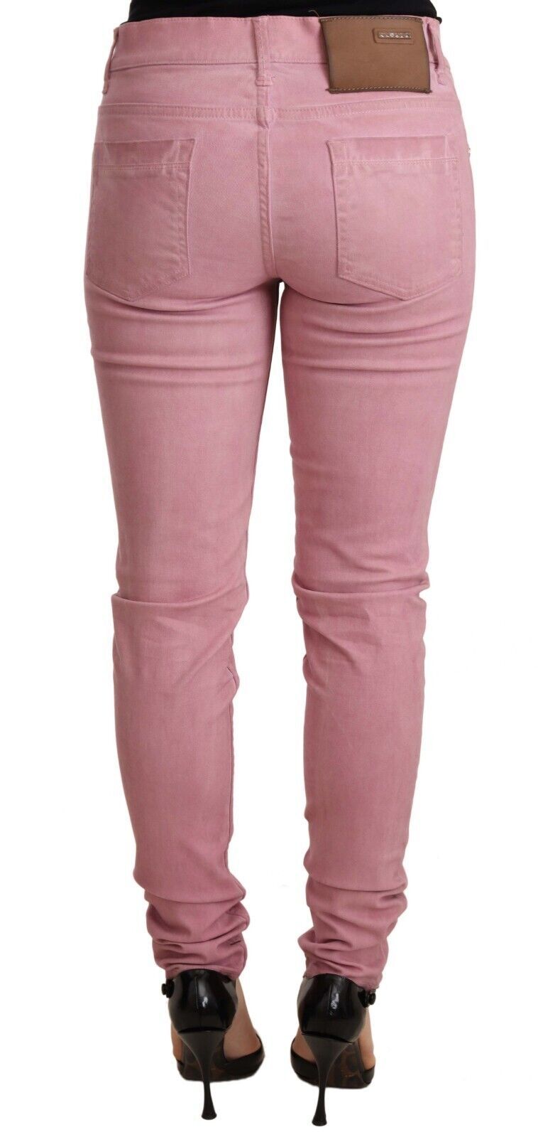 Pantaloni skinny in denim da donna aderenti in cotone rosa Acht