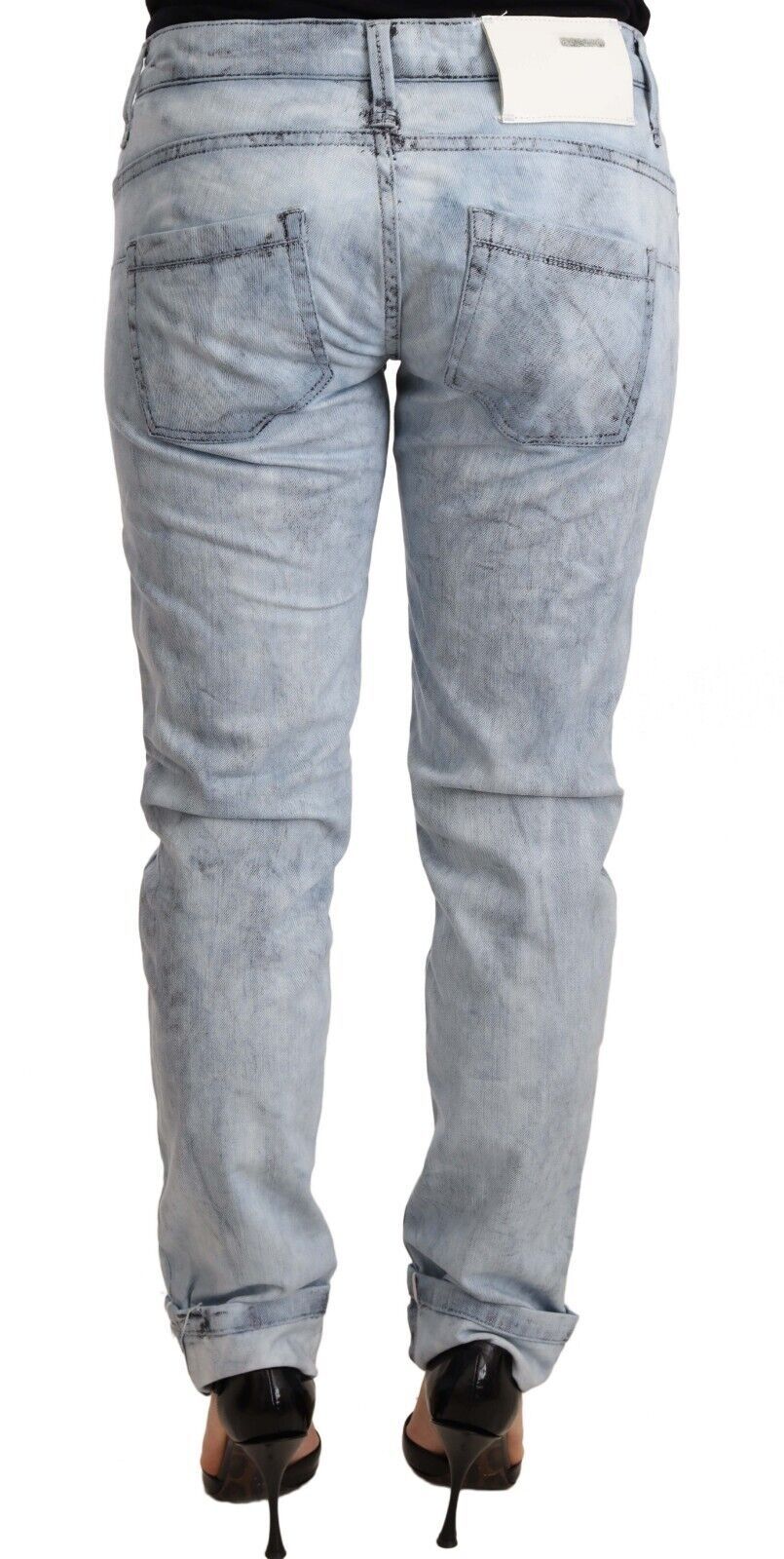 Pantaloni in denim con orlo ripiegato in cotone lavato azzurro chiaro Acht