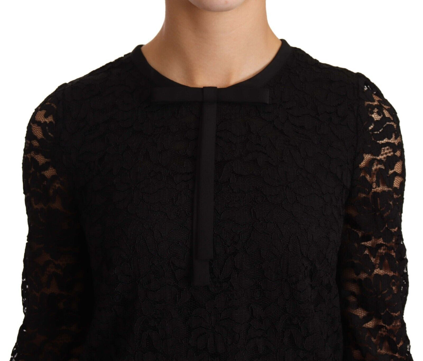 Dolce & Gabbana Top in nylon con pizzo floreale nero