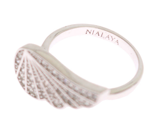 Anello da donna in argento Nialaya con zirconi trasparenti e ala in argento 925