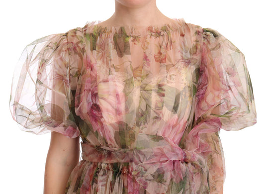 Abito lungo con stampa floreale multicolore Dolce & Gabbana