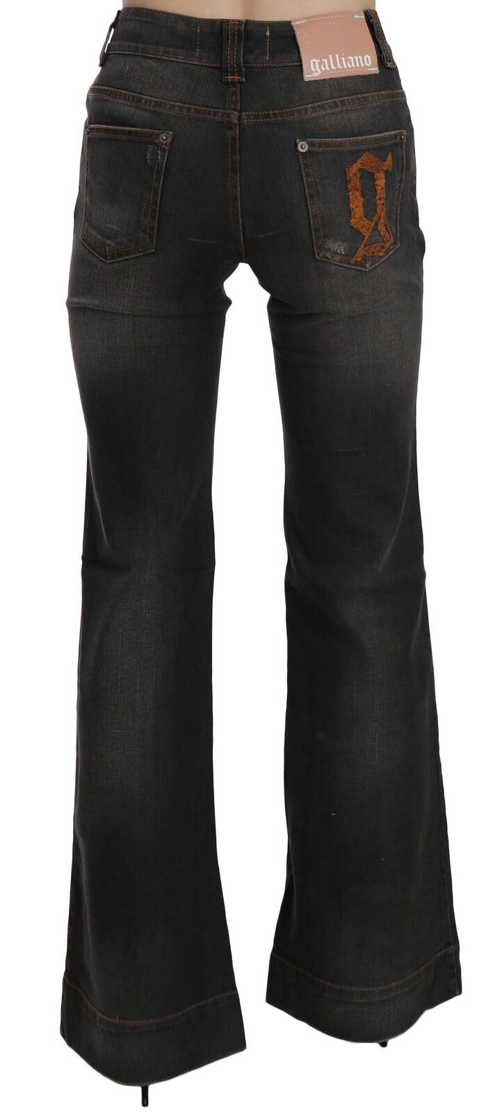 Jeans casual John Galliano in denim svasato a vita media, neri lavati