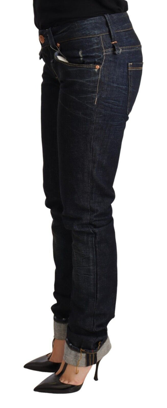 Jeans da donna in denim con orlo ripiegato e vestibilità slim fit in cotone blu scuro Acht