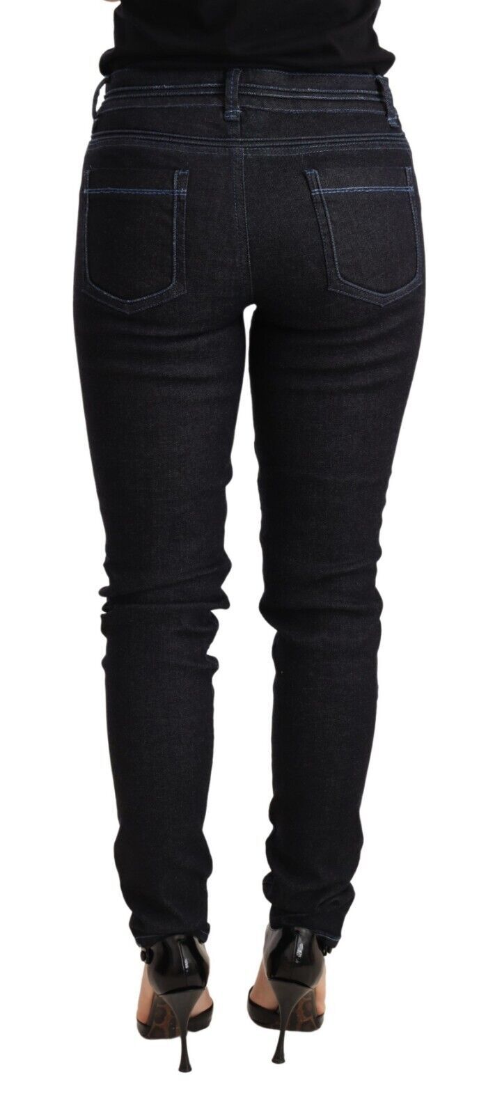 Jeans da donna in denim slim fit a vita bassa in cotone blu Acht