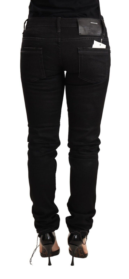 Jeans slim fit a vita bassa in denim di cotone lavato nero Acht
