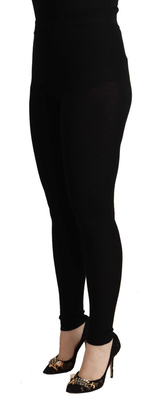 Pantaloni aderenti elasticizzati in cashmere nero Dolce & Gabbana