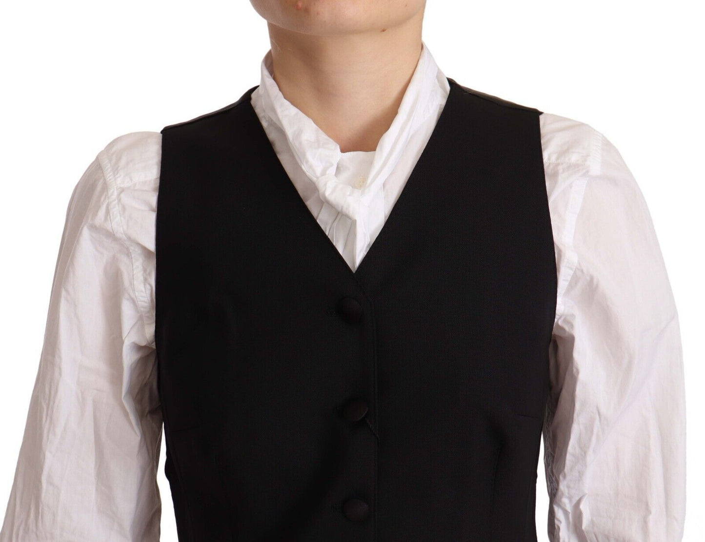 Dolce & Gabbana Top in viscosa con gilet senza maniche e bottoni neri
