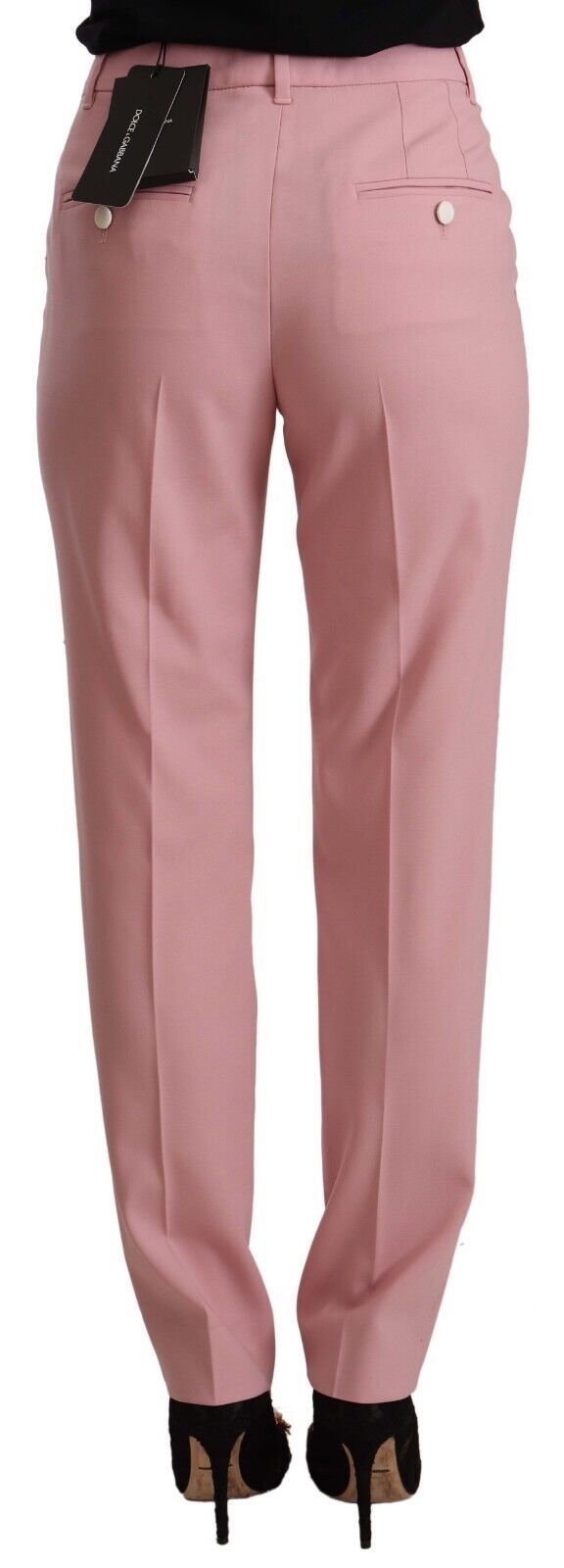 Pantaloni a vita alta in lana elasticizzata rosa Dolce & Gabbana