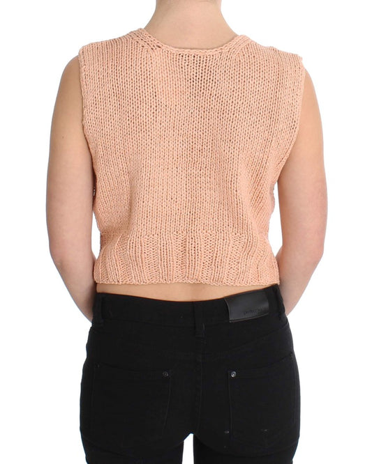 PINK MEMORIES Maglione senza maniche in maglia di misto cotone rosa