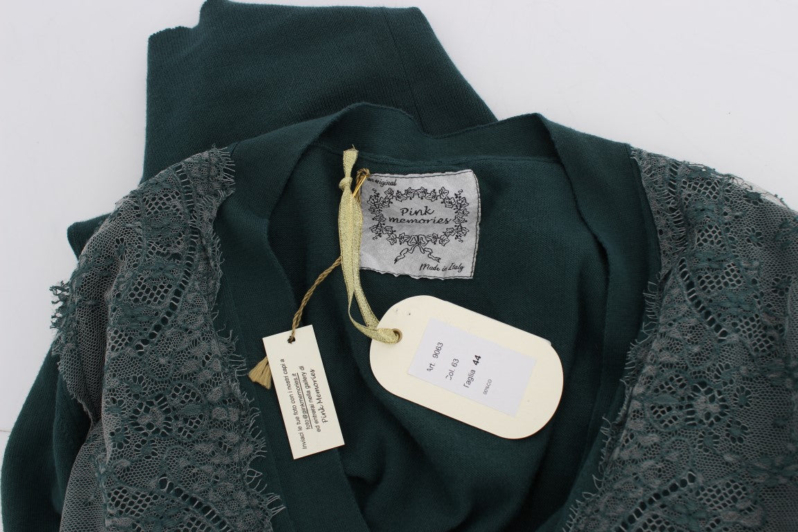 PINK MEMORIES Maglione cardigan in pizzo verde in cotone