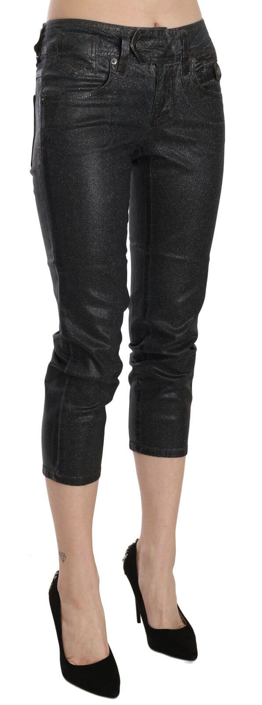Pantaloni in denim attillati John Galliano neri a vita media e gamba corta