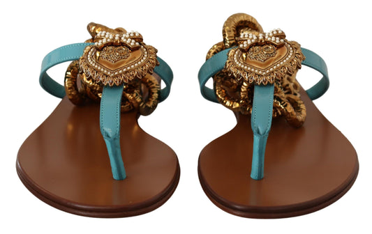 Sandali Devotion in pelle blu Dolce & Gabbana