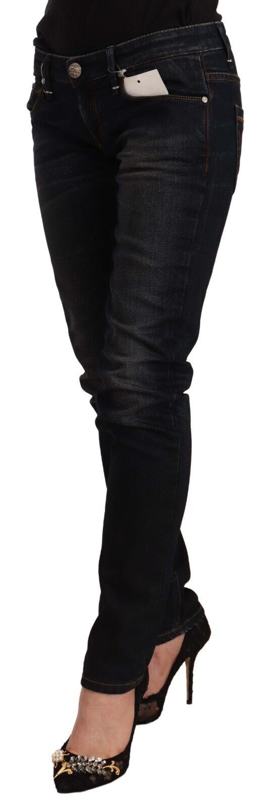 Jeans slim fit a vita bassa in cotone lavato nero Acht