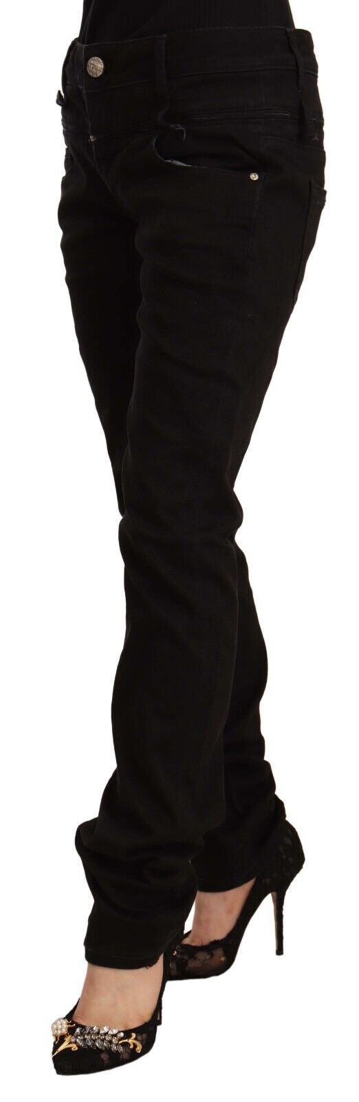 Jeans skinny in denim elasticizzato di cotone a vita bassa Acht neri