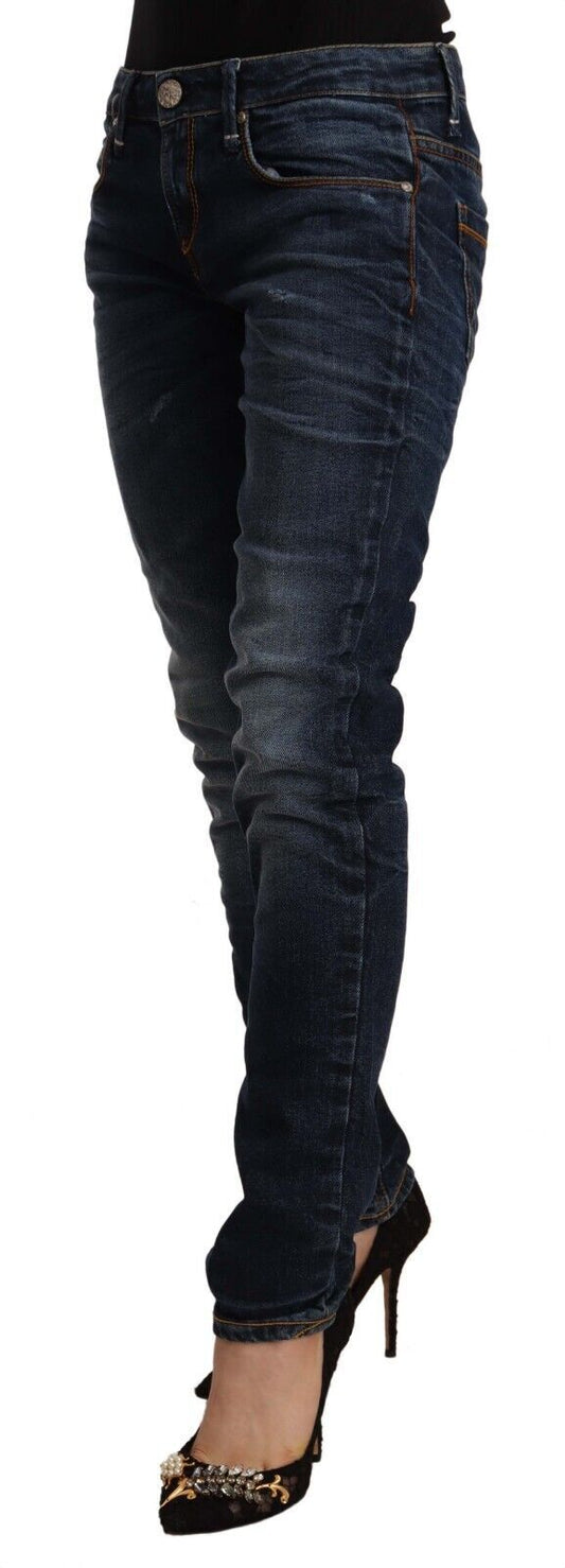 Jeans skinny a vita media in cotone lavato blu Acht