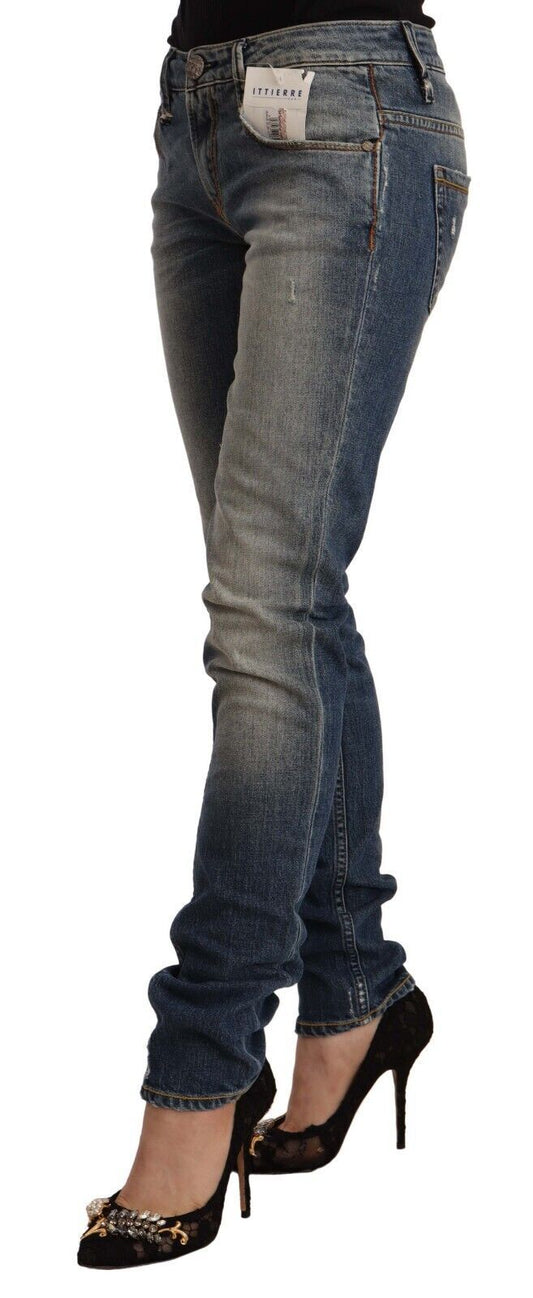 Jeans skinny a vita media in cotone lavato blu Acht