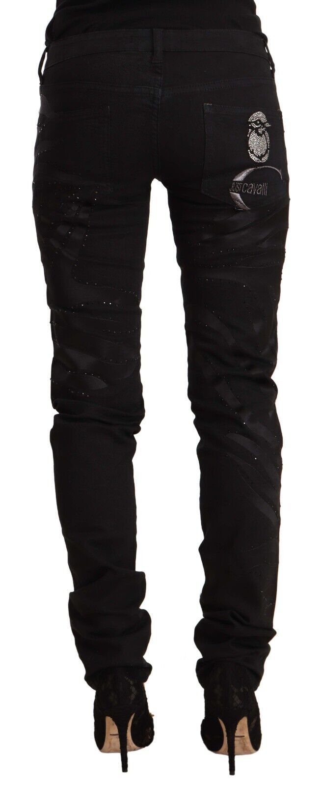 Jeans skinny neri a vita media con decorazioni Just Cavalli