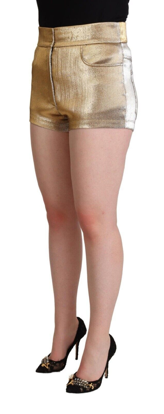 Pantaloncini corti a vita media in cotone color oro metallizzato Dolce & Gabbana