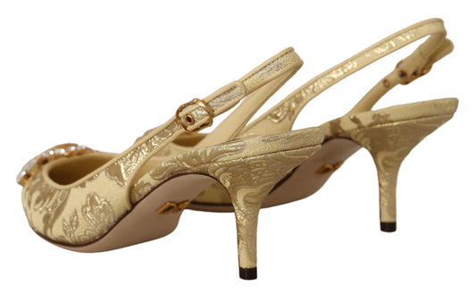 Scarpe con tacco e cinturino alla caviglia con cristalli dorati Dolce & Gabbana