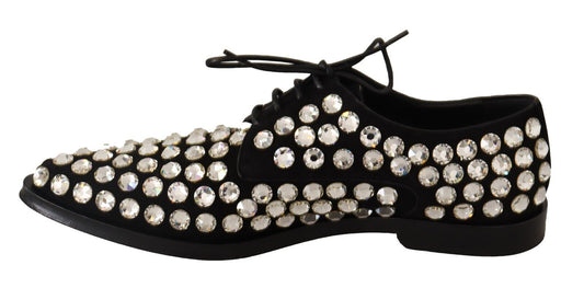Scarpe eleganti con lacci e cristalli in pelle nera Dolce & Gabbana