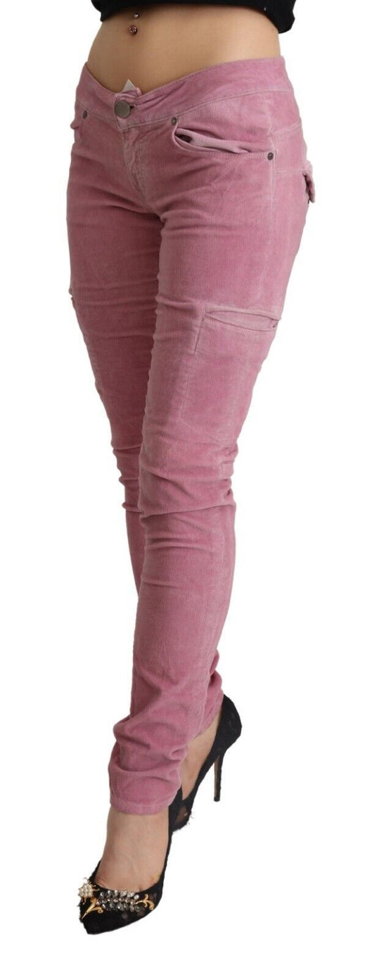 Jeans cargo skinny in denim a vita bassa in cotone rosa Acht