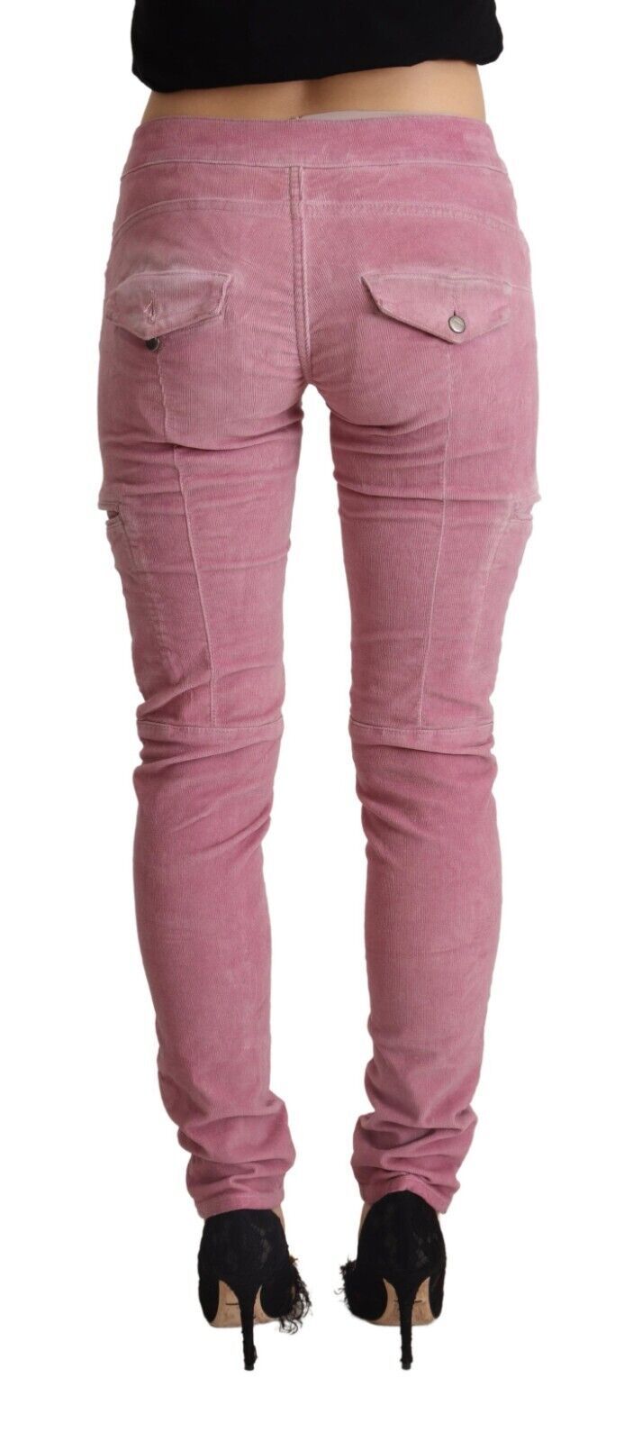 Jeans cargo skinny in denim a vita bassa in cotone rosa Acht