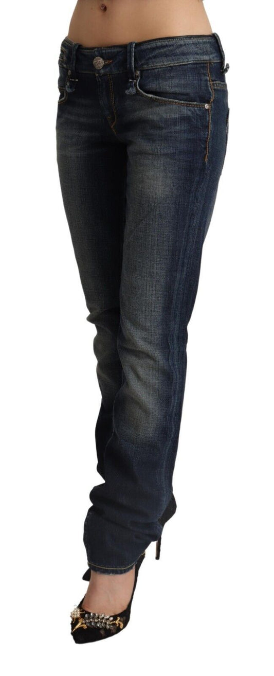 Jeans skinny a vita bassa in denim di cotone lavato blu scuro Acht
