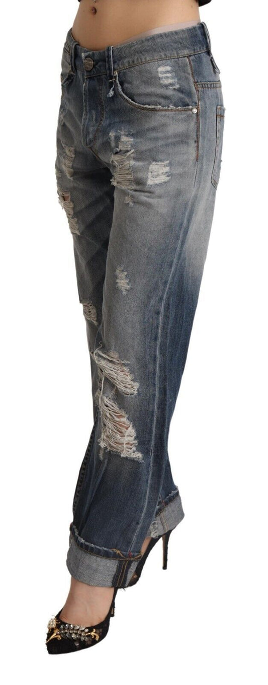 Jeans in denim dritto a vita media, strappati, blu acht