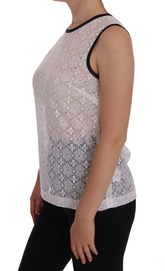 T-shirt in nylon con stampa floreale in pizzo bianco Dolce & Gabbana