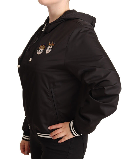 Giacca bomber con cappuccio e zip integrale in poliestere nero Dolce & Gabbana