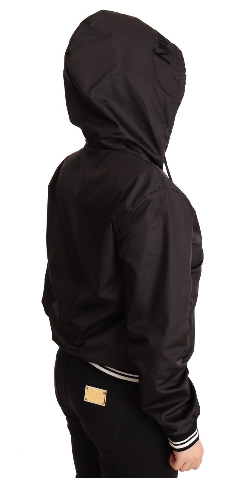 Giacca bomber con cappuccio e zip integrale in poliestere nero Dolce & Gabbana