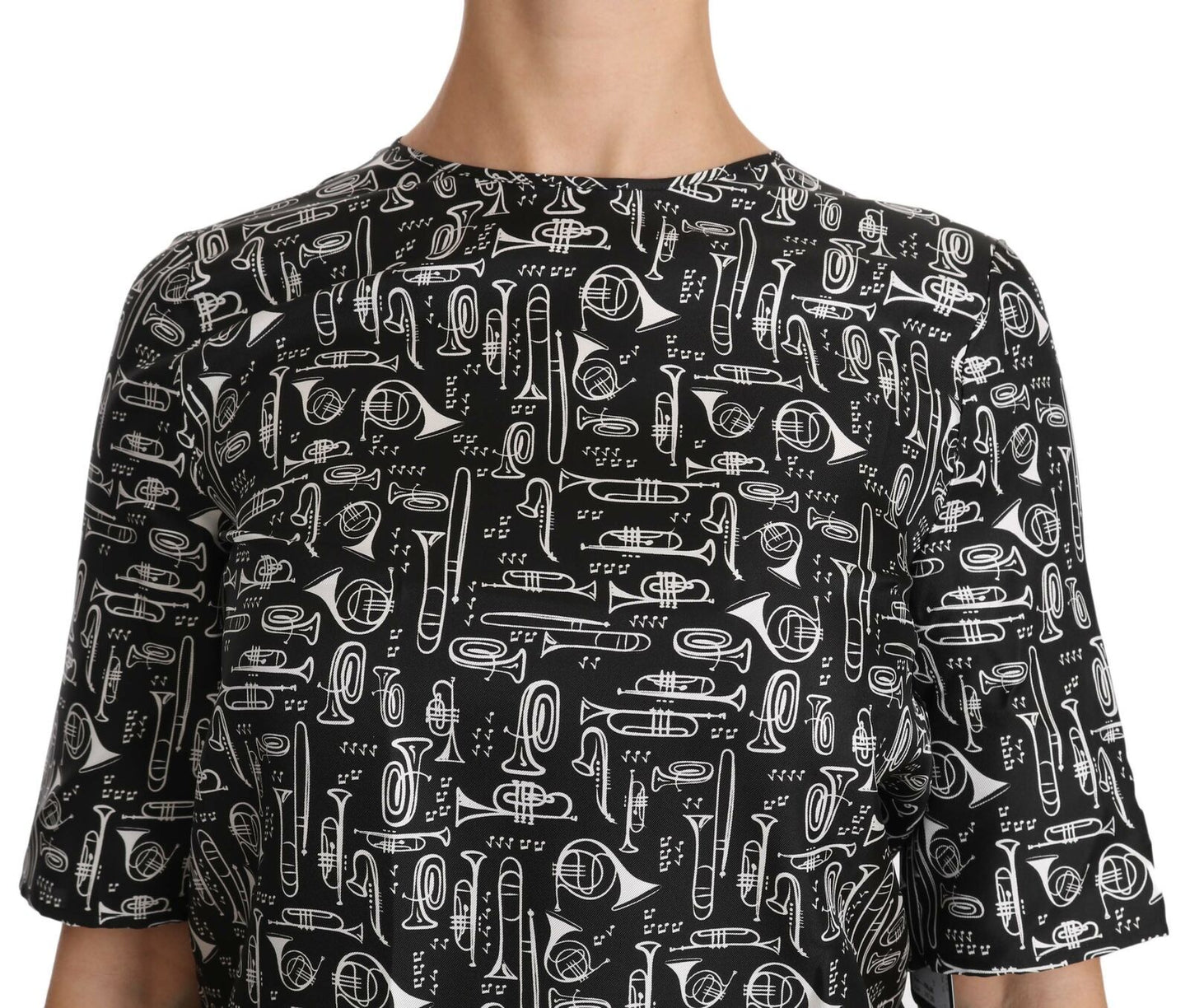 Blusa in seta con stampa di strumenti musicali neri Dolce & Gabbana