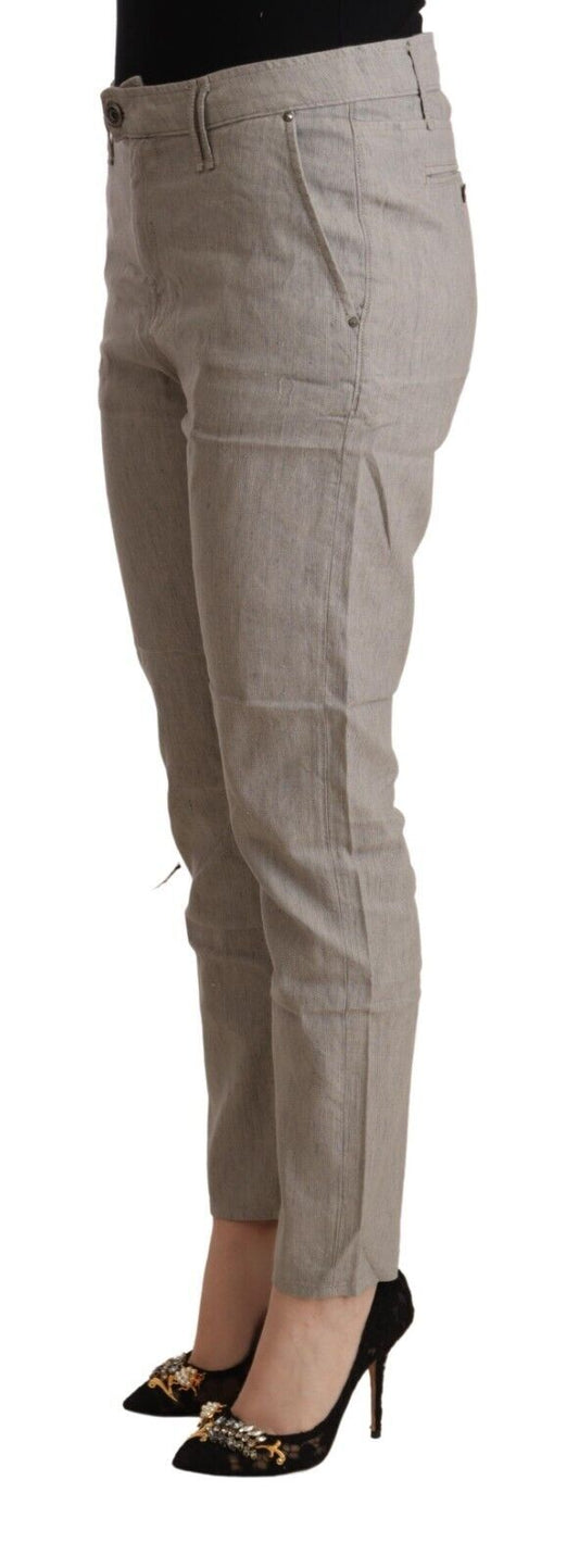 Pantaloni affusolati a vita media in misto lino grigio chiaro CYCLE